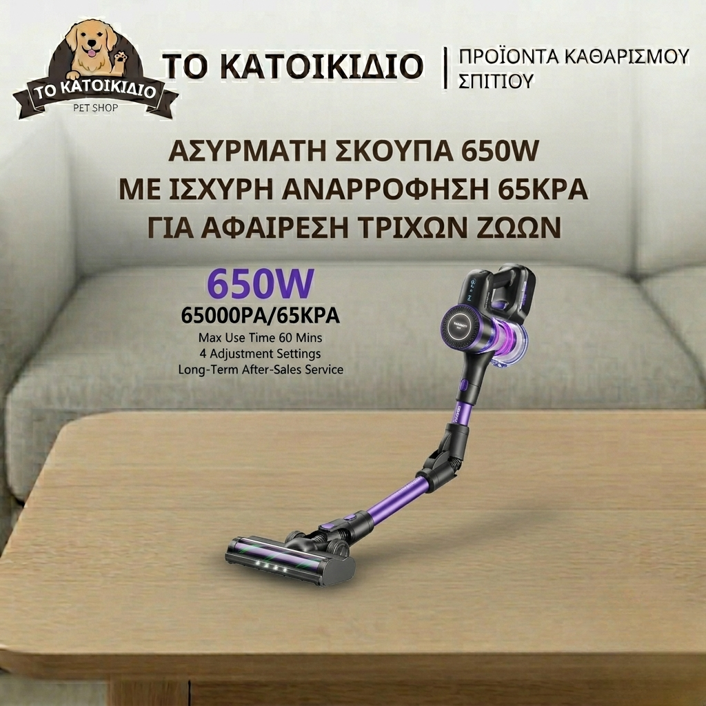 Ασύρματη Ηλεκτρική Σκούπα Stick 650W (65KPA) – Η Απόλυτη Λύση για Τρίχες Κατοικιδίων