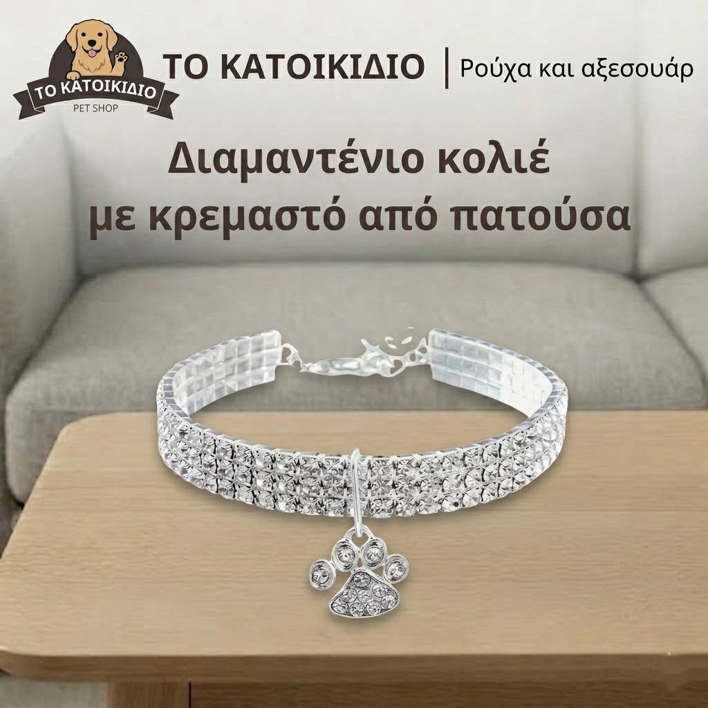Αστραφτερό "Διαμαντένιο" Κολιέ με Κρεμαστό Πατουσάκι