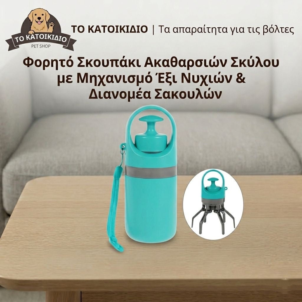 Έξυπνο Φορητό Σκουπάκι Ακαθαρσιών Σκύλου με Μηχανισμό "Έξι Νυχιών" & Διανομέα Σακουλών