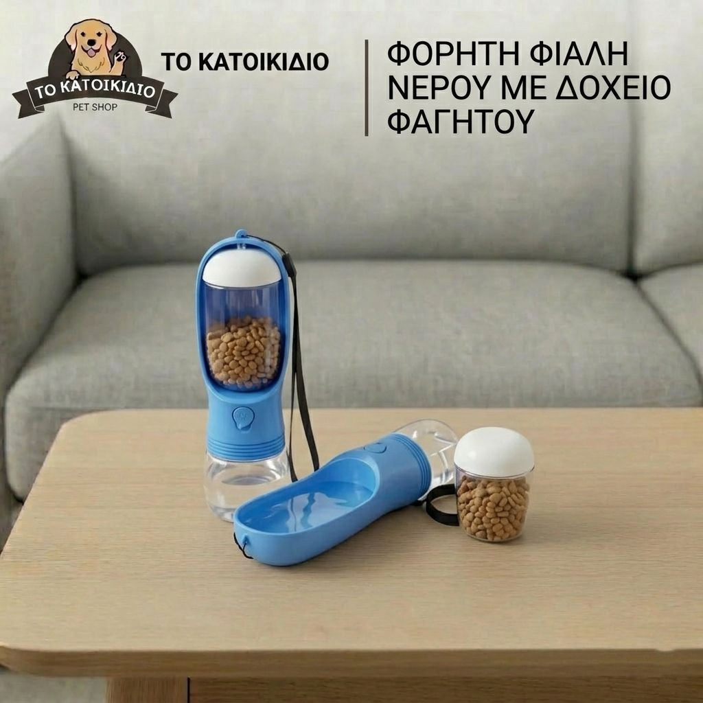 Φορητή Φιάλη Νερού 2-σε-1 με Δοχείο Φαγητού για Σκύλους
